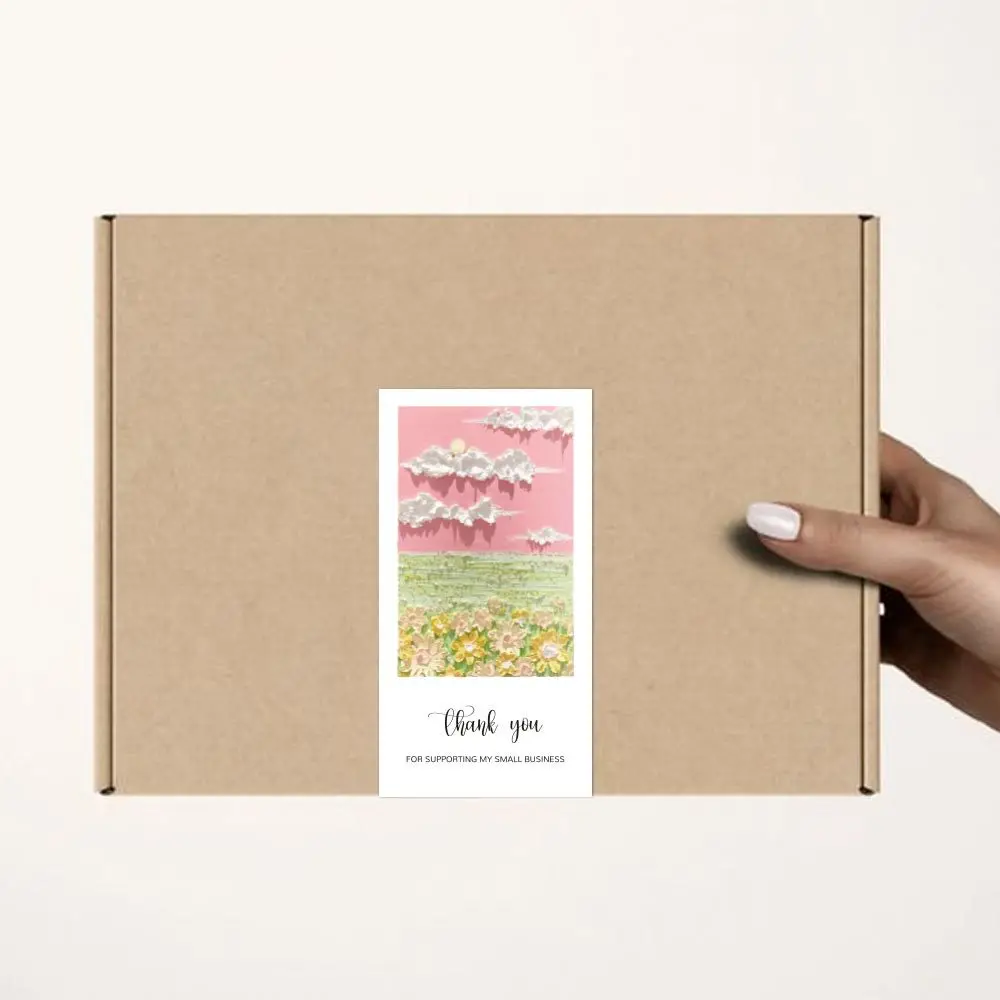 50pcs Oil Painting Thank You Stickers 5x10cm Vintage Flower Sticker for  Small Business Gift Decorative Seals Scrapbooking Label