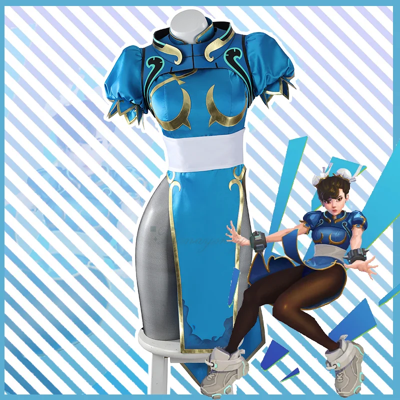 

Костюм для косплея Game OW Juno-Chun-Li Linkage, сексуальная синяя униформа Cheongsam с высоким разрезом на Хэллоуин, карнавал и ролевая игра