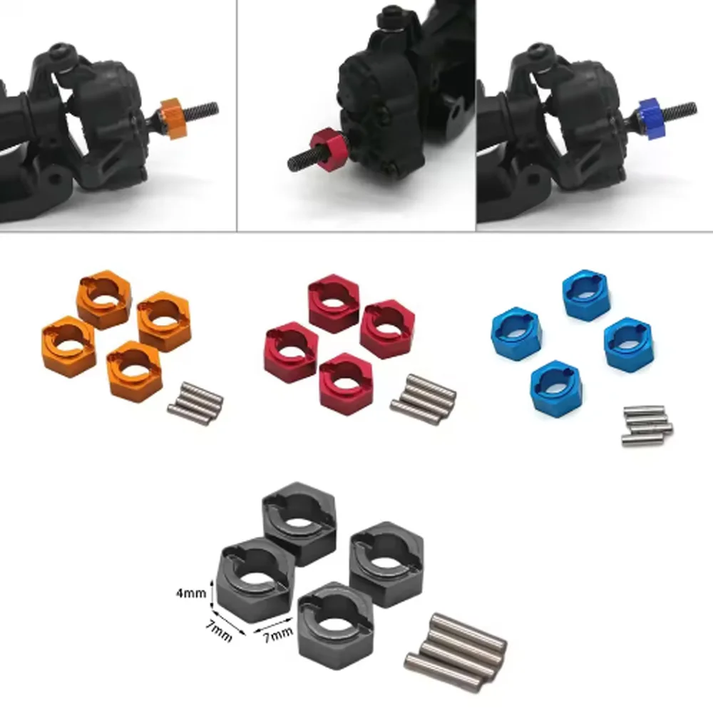 4Pcs 7mm Wheel Hex Drive Hub Adapter Metal Extension Hex Hub Adapter For FMS FCX24 1/24 RC Crawler Car Accessories Upgrade Parts