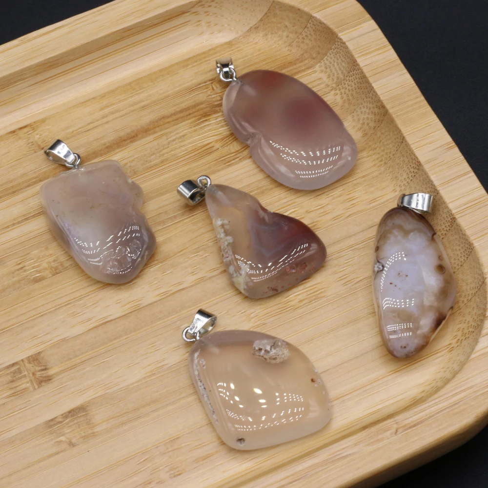 Natural Semi-precious Stone Pendant Irregular Cherry Blossom Agate for DIY Jewelry Making Necklace Size15x20-18x25