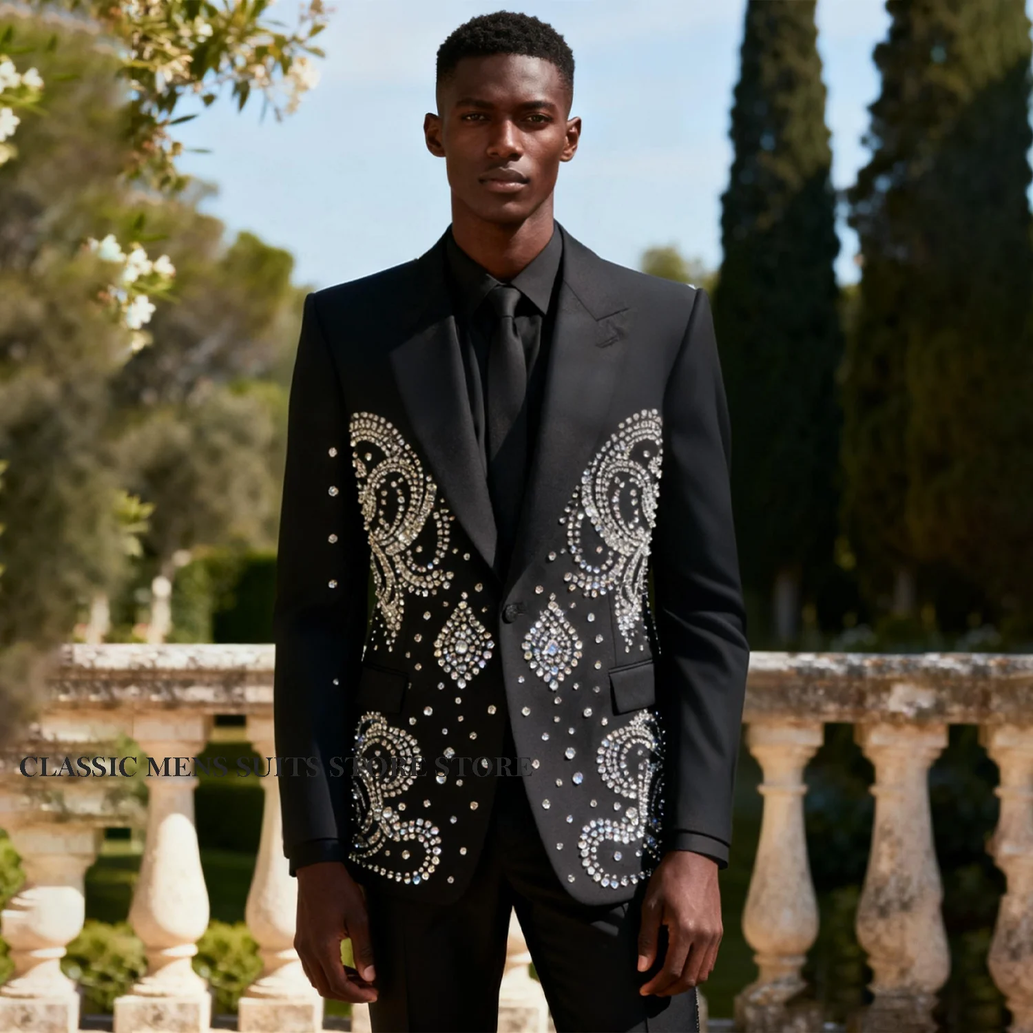 

Роскошные мужские костюмы со стразами по индивидуальному заказу, элитные смокинги для жениха из бисера, тонкие комплекты из 2 предметов, мужской пиджак для выпускного вечера, Ropa Hombre