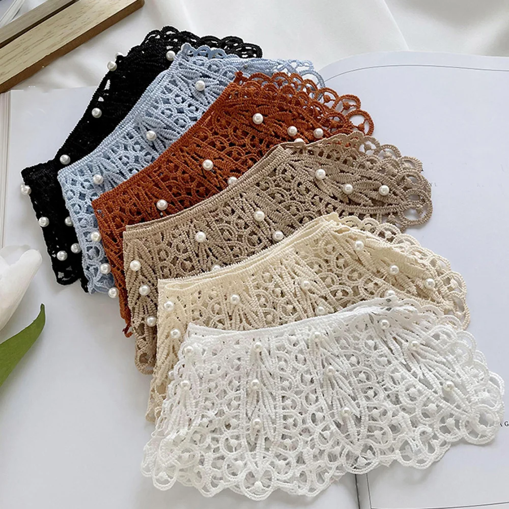 Hollow Pearl Detachable Fake Collar Ladies Shawl Wrap Embroidered False Collar Clothes Accessory White Neckline For Shirts Dress