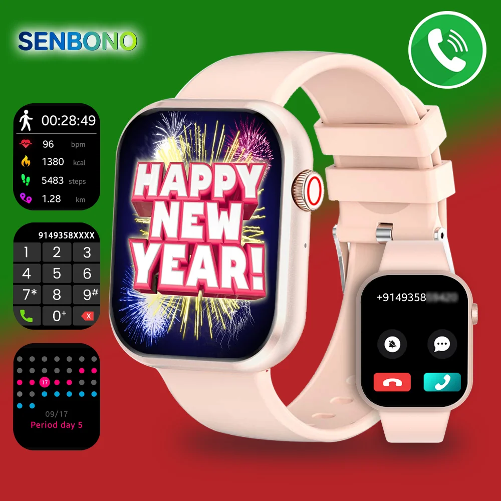 

SENBONO Смарт-часы для женщин Bluetooth вызов спортивные часы AI голосовой пульс кровяное давление умные часы для мужчин и женщин для IOS Android