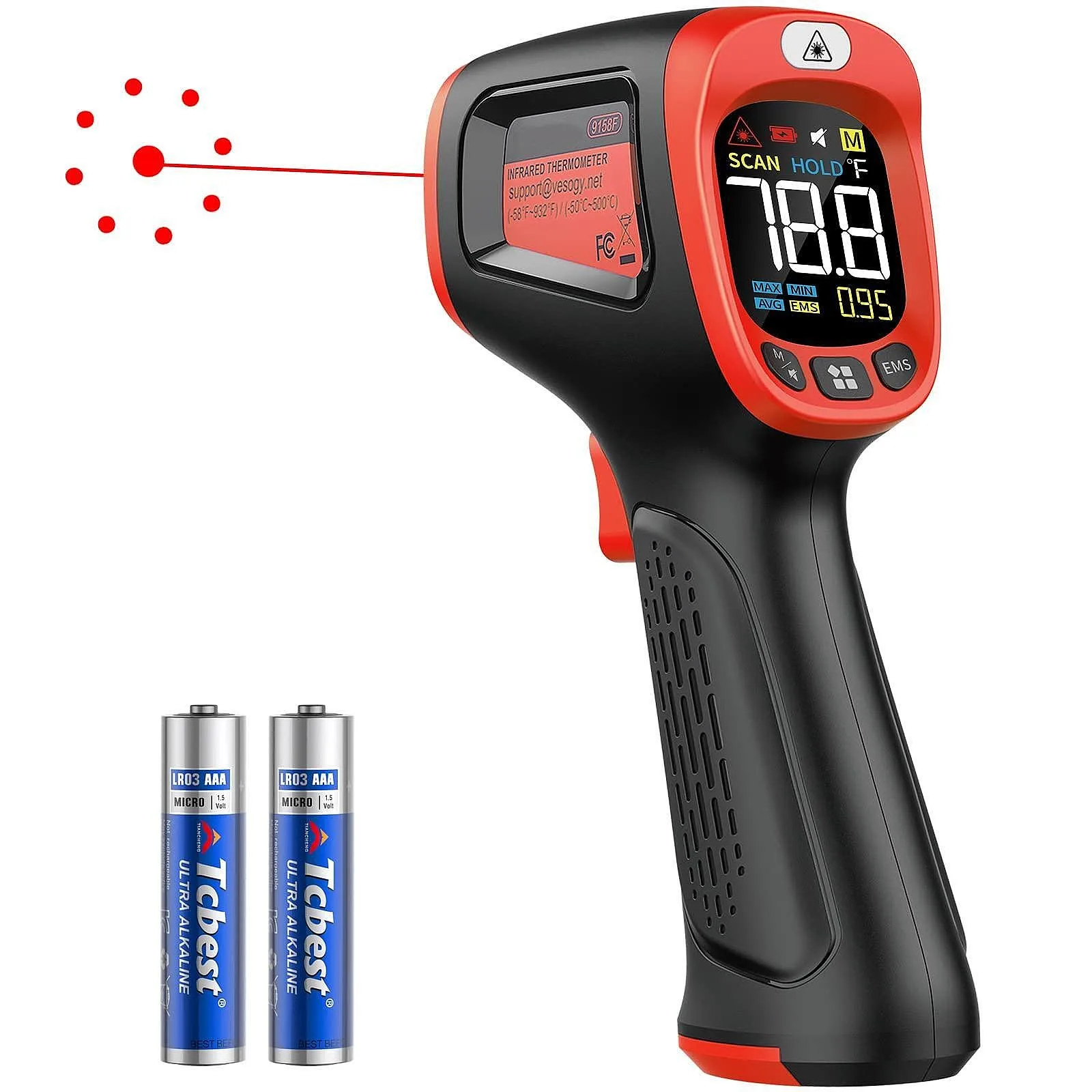 Cooking Temperature Measurement Gun Laser VA Display Infrared Thermometer 20 Sets Memory