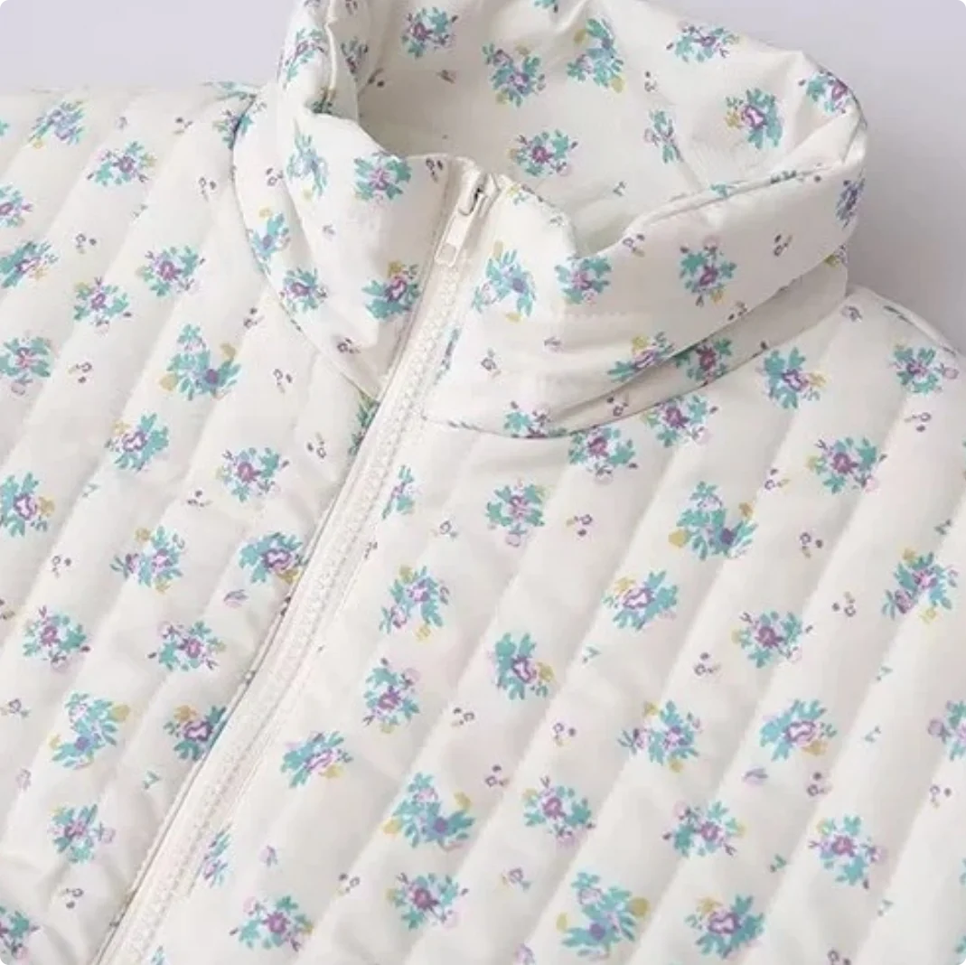 2025 Nuovo arrivo autunno/inverno: Parka dolce con stampa floreale Giacca corta oversize a maniche lunghe con cerniera casual alla moda da donna