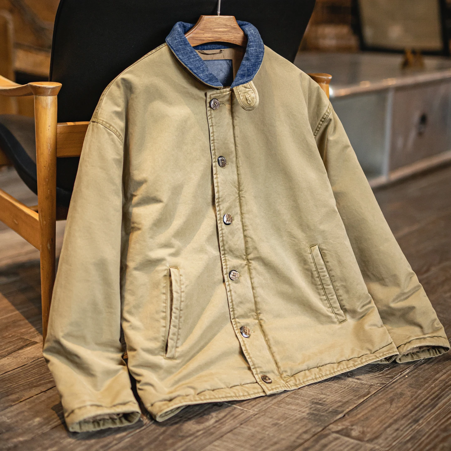 Мужская винтажная палубная куртка Maden N-1, тяжелое короткое пальто с хлопковым наполнителем, теплая ветровка с воротником-стойкой