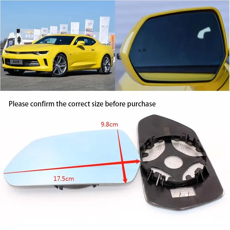 For Chevrolet Camaro Car Side View Door Wide-Angle Rearview Mirror Blue Glass With Base Heated 2pcs