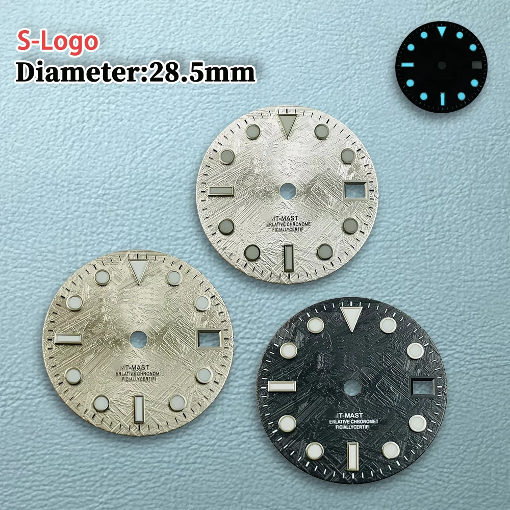 28.5mm S Logo GMT Black meteorite NH34 Dial Movement Ice Blue Luminous Silver Index Watch Modification Accessories Repair tools