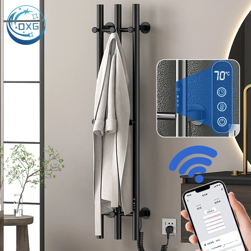 OXG 3-Bar Electric Heated Towel Rack with Timer Wall Mounted Bathroom Towel Warmer Rail Touch Control Smart WiFi Drying Rack