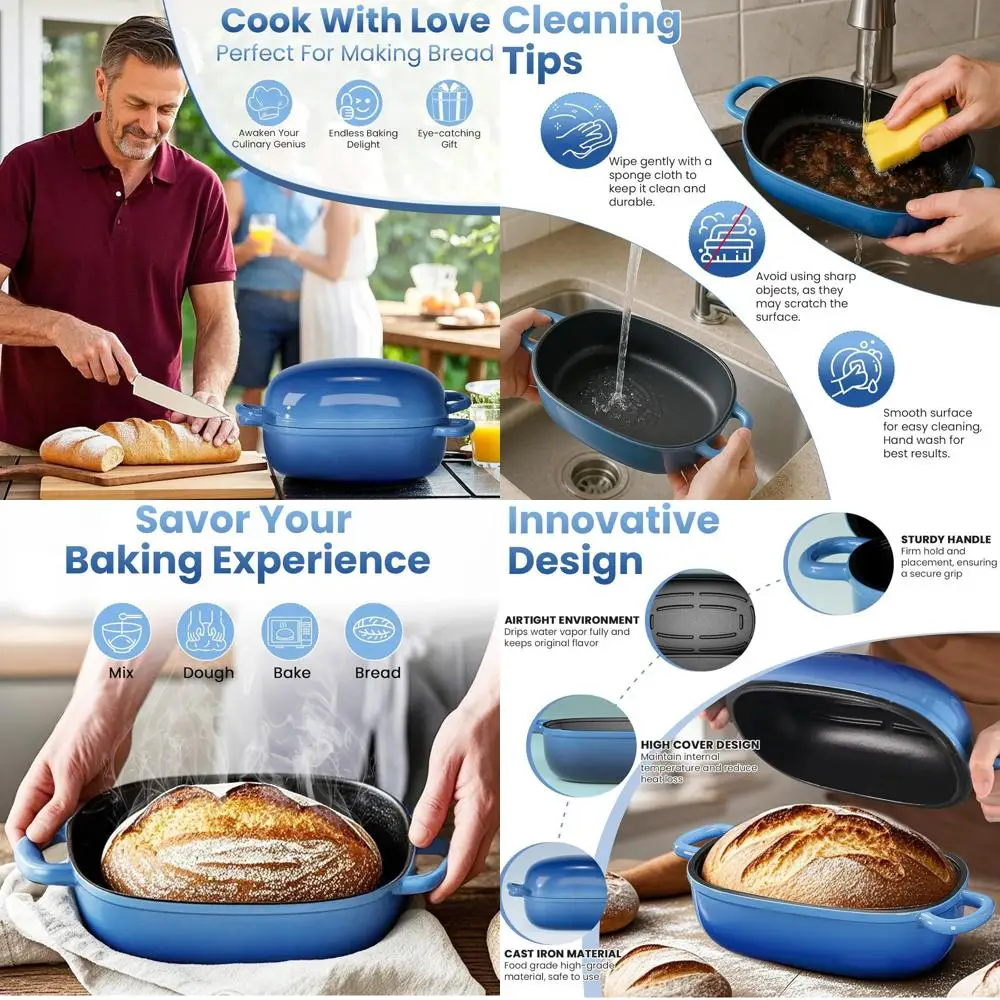 

Чугунная голландская печь-кастрюля (2,5 л) с крышкой – идеальна для домашнего хлеба и хлеба по-голландски