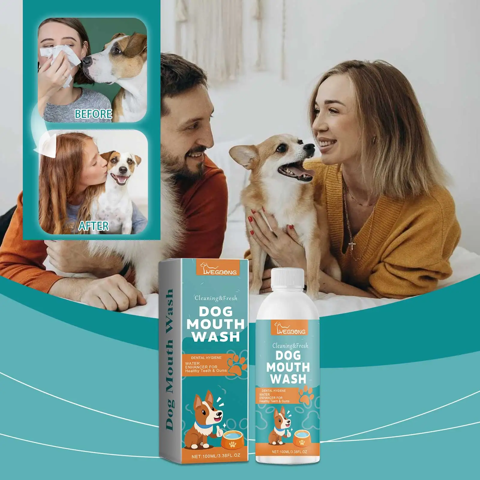 Dog Mouth Wash Water Additive, Pet Dental Hygiene Liquid, Clean Teeth Tartar, Freshen Breath, Maintain Oral Health for Dogs