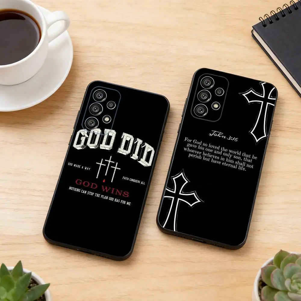 Gods J-Jesus Bible Verse Phone Case Black Silicone Soft For Samsung S25,S24,S21,S22,S23,S30,Ultra,S20,Plus,Fe,Lite