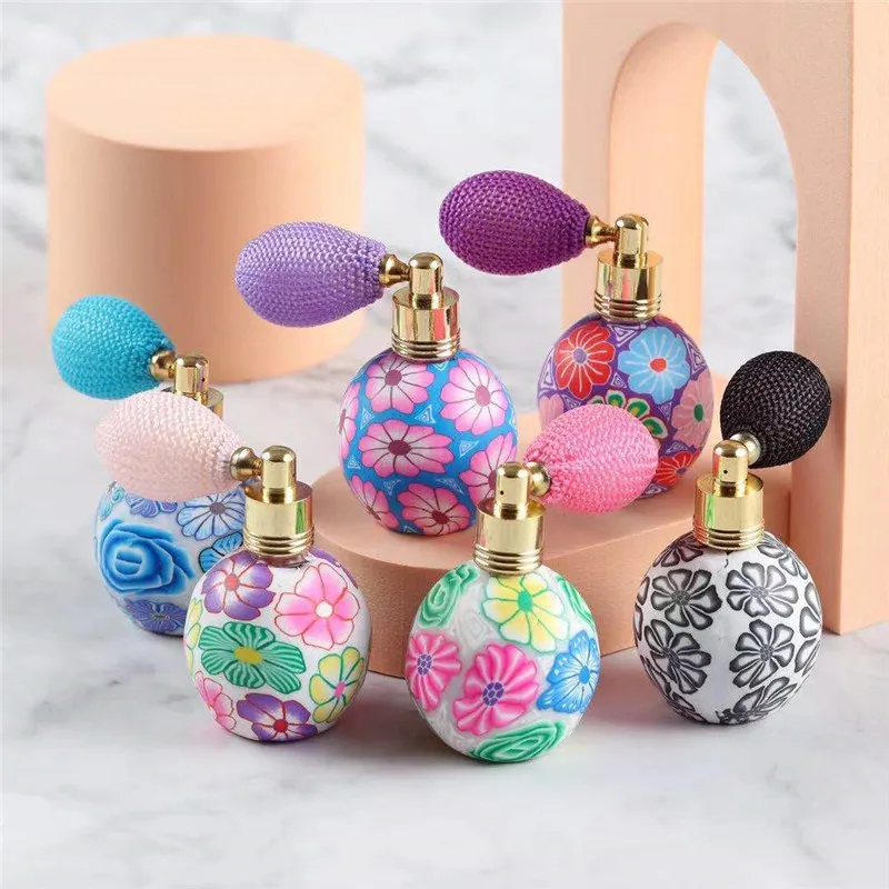 DHL Free 50pcs/lot Craft Polymer Clay Perfume Bottles With Air Bag Atomizer Clorfulr Essential Oil Bottles In Refillable