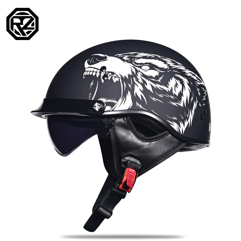 VOSS vintage moto rcycle casco classico retro scooter mezza casco con Builtin visiera lente moto casco DOT bike