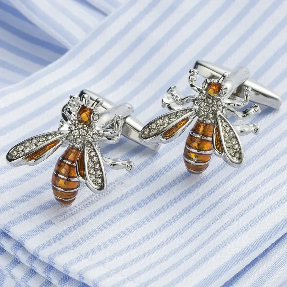 Metal Cufflinks Copper French Shirt Suit Men's Party Daily Casual Dating  High-quality Classic Crystal Bee Cufflink