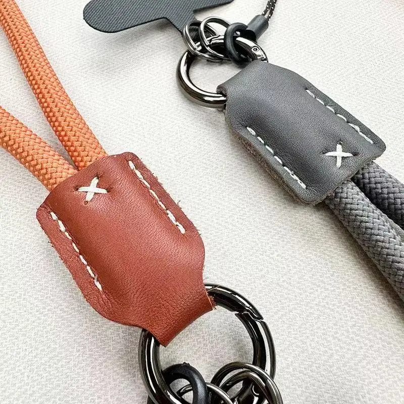 New Nylon Wrist Mobile Phone Lanyard Pu Leather Head Braided Short Anti-drop Mobile Phone Rope Clip Mobile Phone Shell Rope