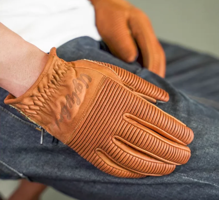 Uglybros Vintage Leather Motorcycle Gloves Unisex Biker Gloves With Anti-Slip Retro Design Motorbike Ride Glove All Size S-XXL