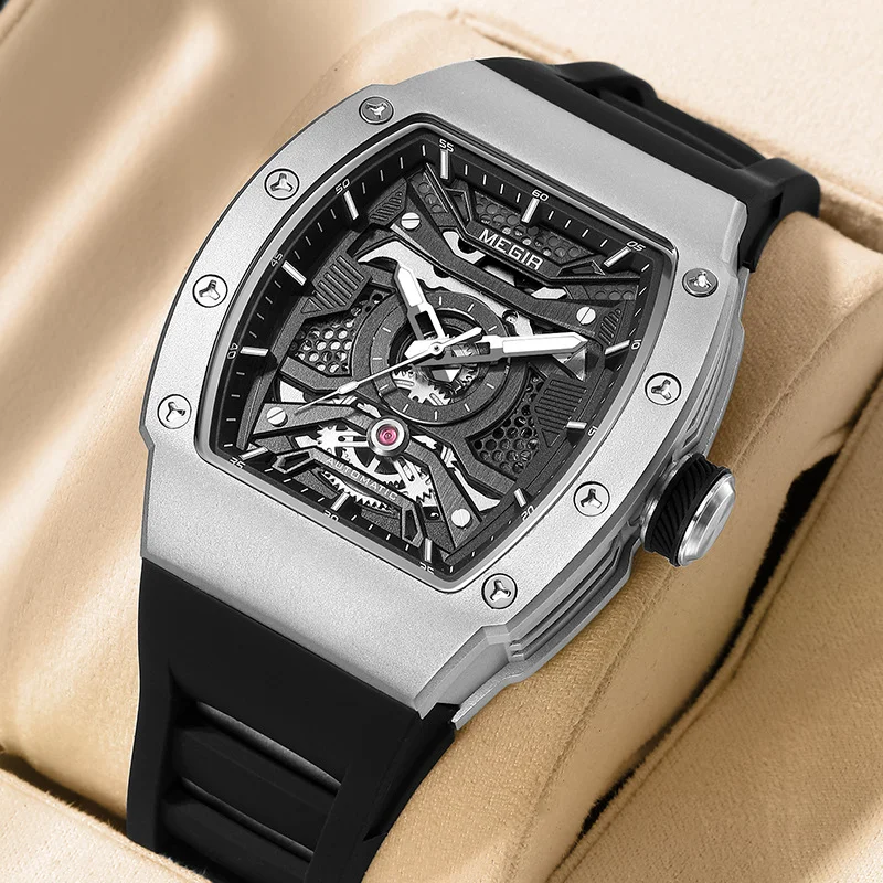 

Мужские автоматические механические часы DG в винтажном стиле, скелетонизированные, с гравировкой, водонепроницаемые, с кожаным ремешком