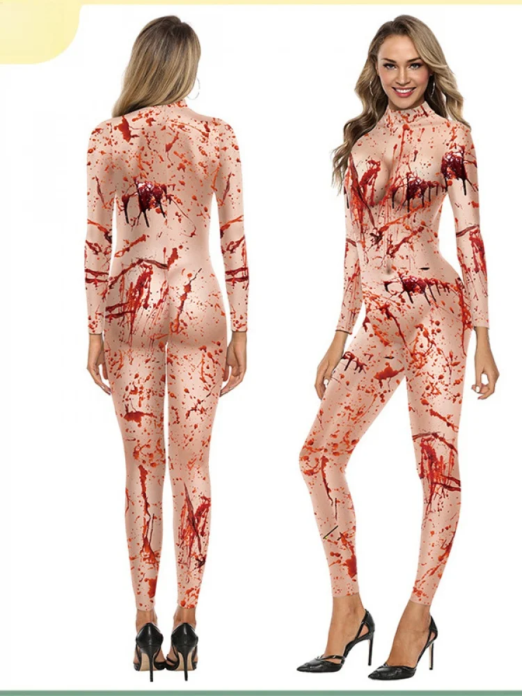

Комбинезон из спандекса на Хэллоуин, женский комбинезон с затягивающим принтом, одежда для моделирования дома ужасов, реквизит для травм