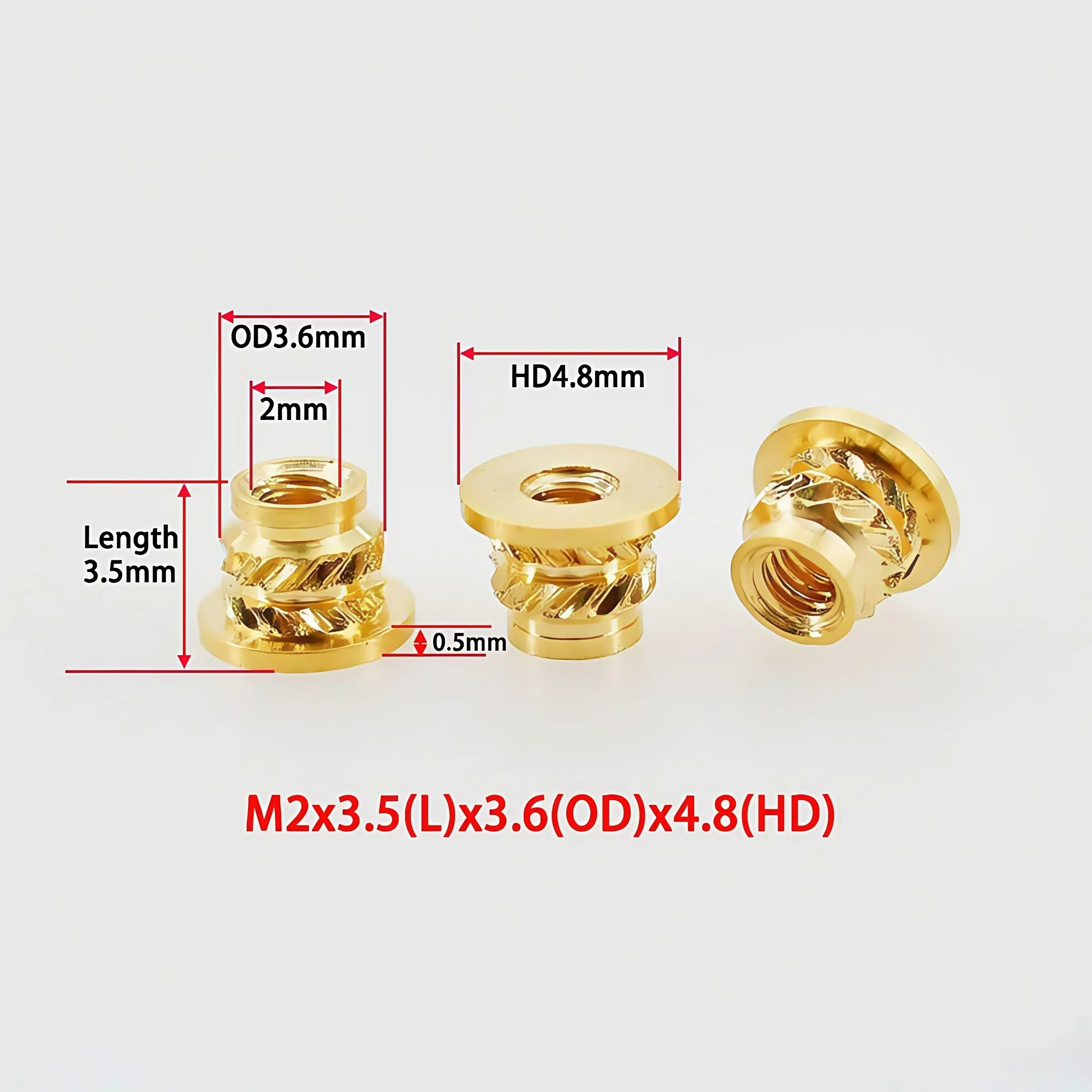 Messing-Wärmeeinsatzmutter M2 M3 M4 M5 M6 M8 Heißschmelzflanschgewinde gerändelt T-Typ Kupfer 3D-Druck Spritzguss-Formmutter