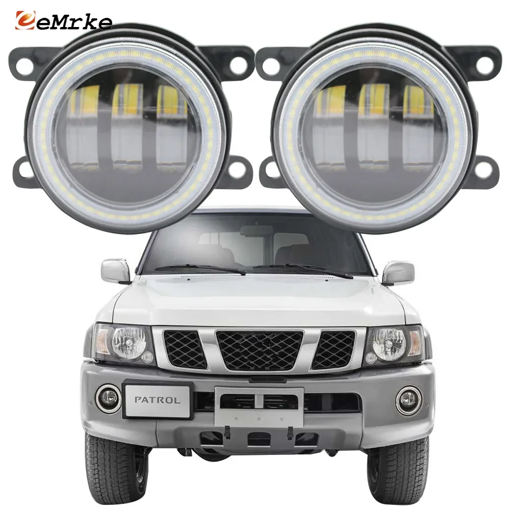 2-PCS LED Fog Lights 2-Color Lens + Led Angel Eye DRL Halo for Nissan Safari Patrol Y61 Facelift 2005-2010 Daytime Running Light