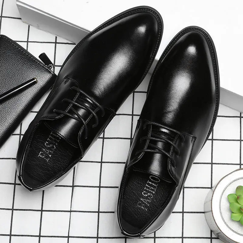 Men Wedding Leather Business Men\'s Dress Pointed Casual Youth British Style Inner Heightening Spring 2022 New Arrivals Shoes