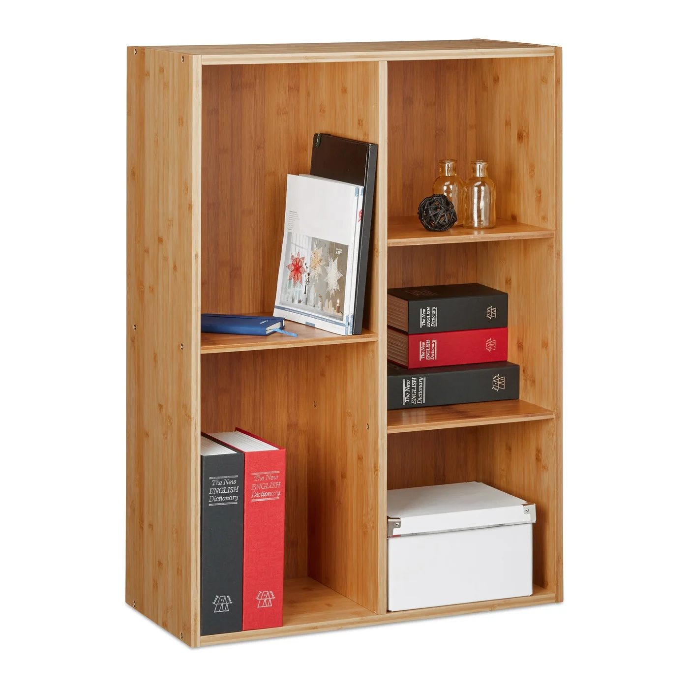 Bamboo Bookshelf Open Shelf Bookcases 5-Cube Freestanding Storage Organizer Display Shelves For Bedroom Living Room Home Office