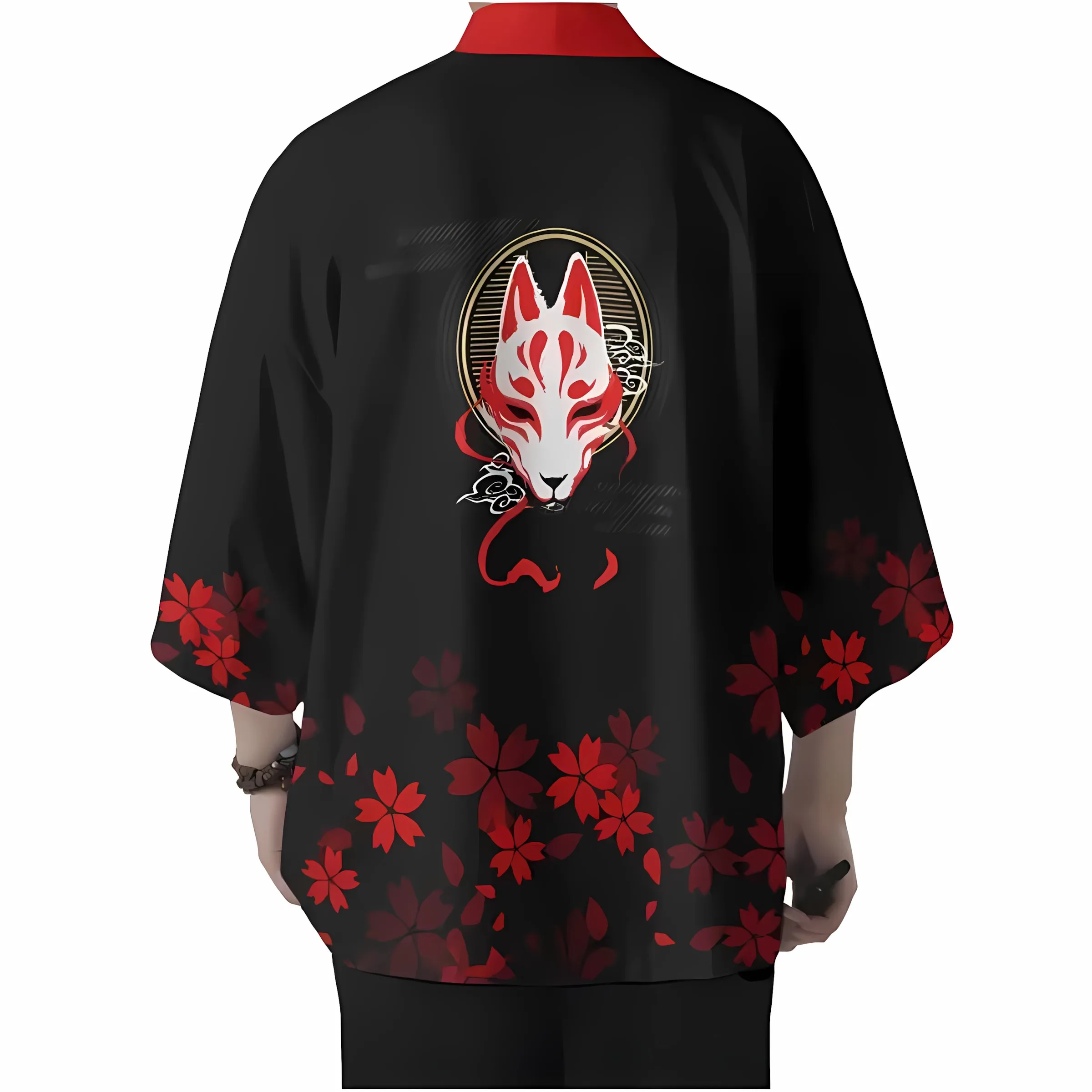 2026 Summer New Style Men's Kimono 3D Fox Mask Pattern Print Street Casual Fashion Comfort Soft and Breathable view 4