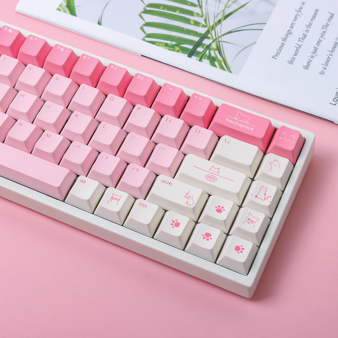 

Колпачки для клавиш с милым розовым котом, 137, круглая шариковая крышка MOA, PBT, термосублимация, минималистичный маленький шрифт, механическая клавиатура, колпачок для клавиатуры