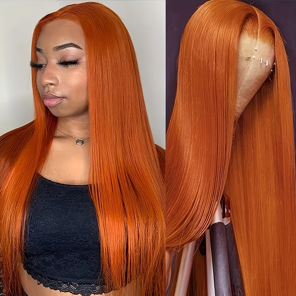 

Ginger Orange Lace Front Wigs Synthetic Natural Long Straight Hair for Fashion Women Party Daily Wear Glueless Heat Resistant