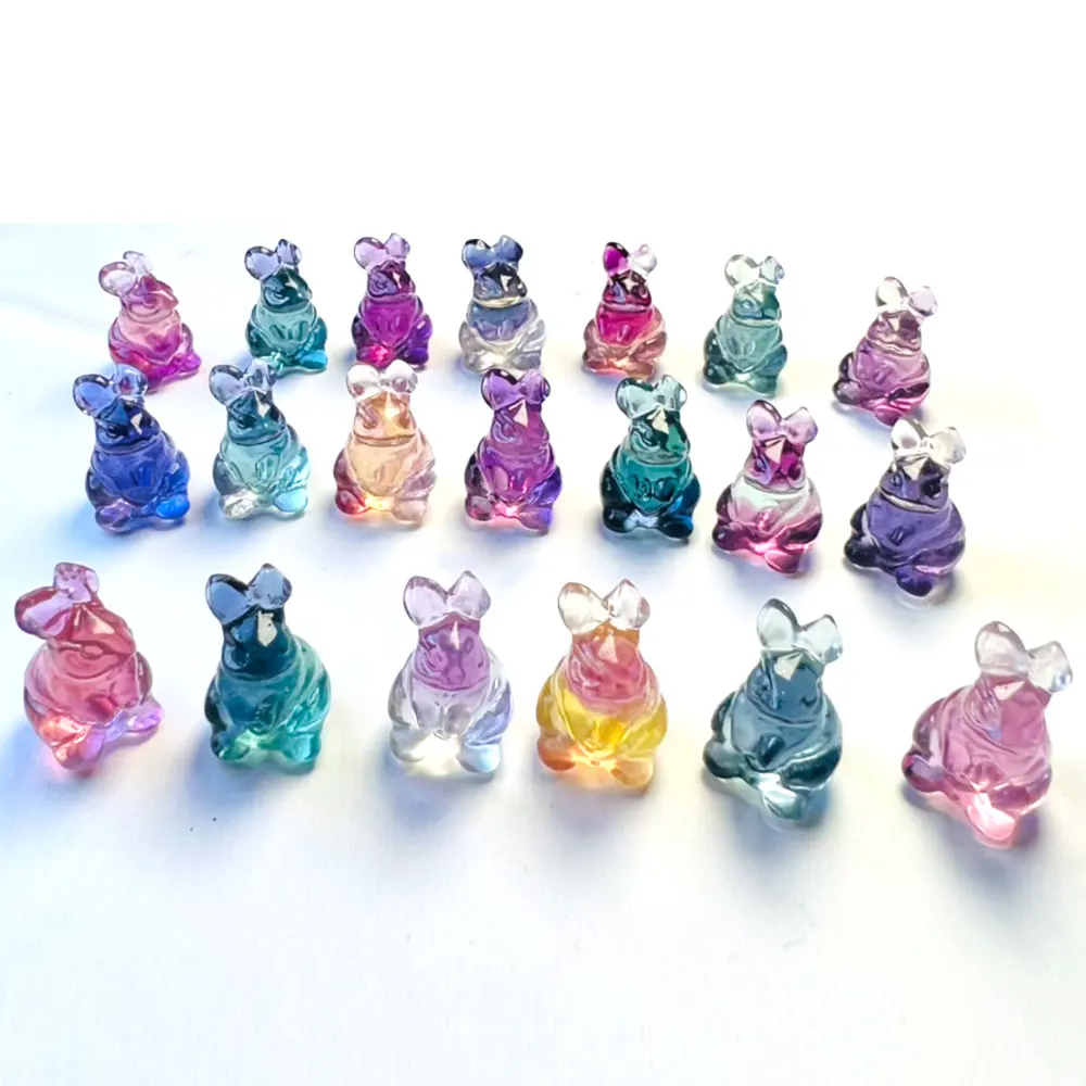 

5pc/Lot Natural Rainbow Fluorite Mini Rabbit Carvings Crystals Healing Crystal Stone Craft DIY Figurine Home Decoration Energy
