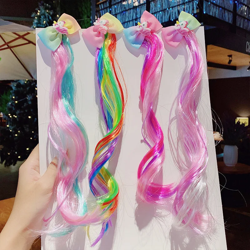 New Girls Cute Cartoon Unicorn Princess Bow Colorful Braid Headband Sweet Hair Ornament Clips Hairpins Fashion Hair Accessories