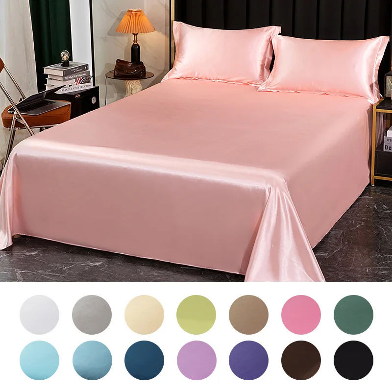 1.5/1.8M Mulberry Silk Bed Sheet and Pillowcase or Only A Bedsheet Luxury Stain Silky Bed Sheet Set Queen Beautify Skin Bedsheet