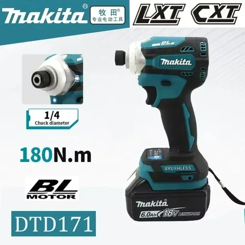 Atornillador de Impacto Inalámbrico Makita DTD171 de 18V, Alto Torque, Sin Escobillas, para Bricolaje, Trabajos en Madera y Montaje en el Hogar