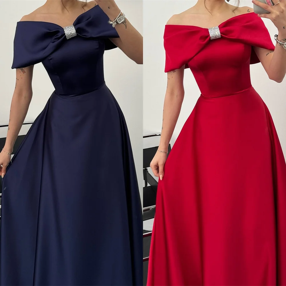 Классические атласные вечерние платья по индивидуальному заказу, торжественное платье, женское элегантное платье трапециевидной формы с бантом и открытыми плечами, вечерние платья длиной до пола