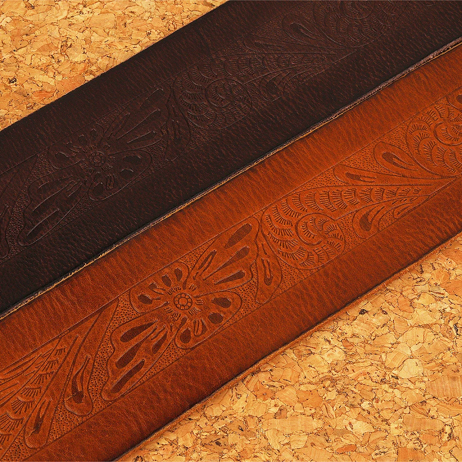 Upper Leather Guitar Strap 2.5' Wide Embossed Design Acoustic Classical Guitar Belt Electric Guitar Bass Full Grain Leather