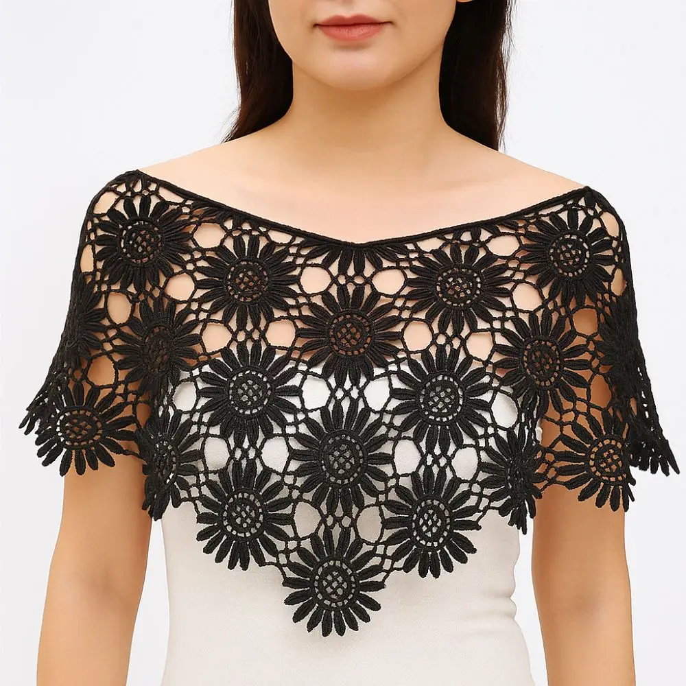 Kreativer falscher Häkelkragen, Tüllspitze, Boho-Chic, ausgehöhlte Weste, geschichteter Look, abnehmbarer Spitzenschal-Poncho