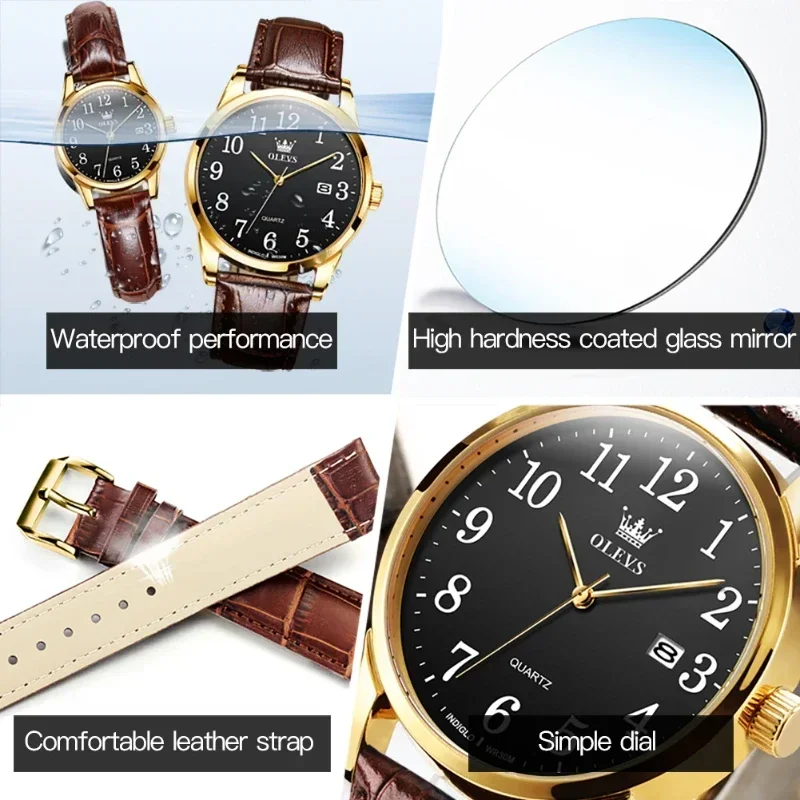 OLEVS 5566 Men's Watch Fashion Quartz 30M Waterproof Date Clock Male Steel Strap Casual Quartz Watch Men Sports Leather Stra