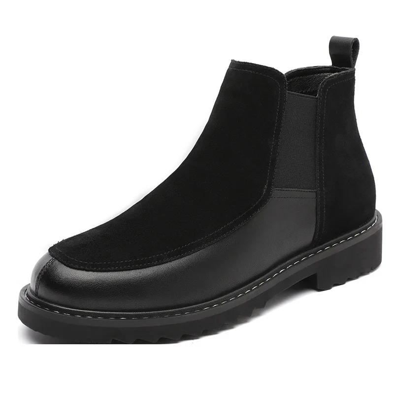 Korean Style Men's Patchwork Thick Sole Height Increasing Slip on HighTop Boots New Winter Cotton Padded Warm Fashion Footwear