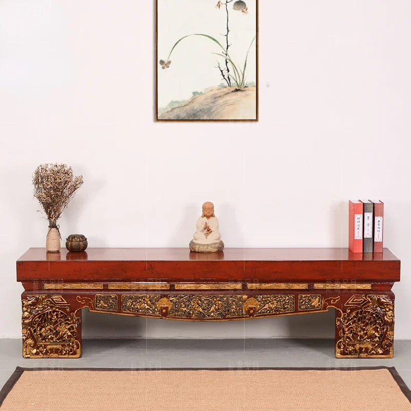 Wooden Bench Ming-Qing Period Furniture Bench Antique Carved Solid Wood Chair Door Panel Retro Dining Stool Long Stool