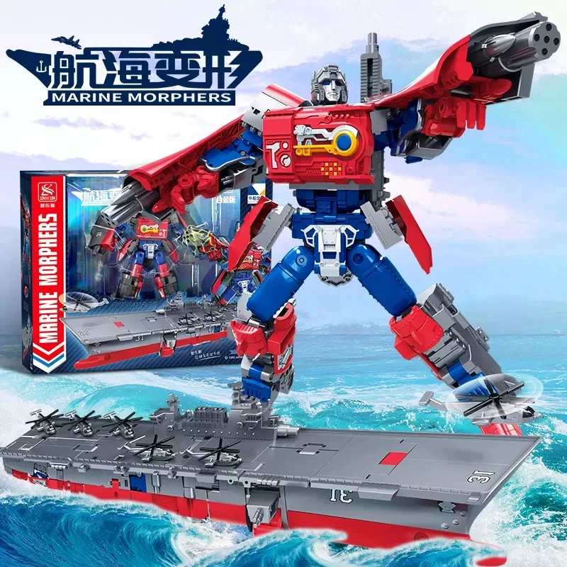 Marine Morphers Transformation Combined Robot Hainan Ship Large Shandong Model Alloy Parts Warships Collectible Figures Kids Toy