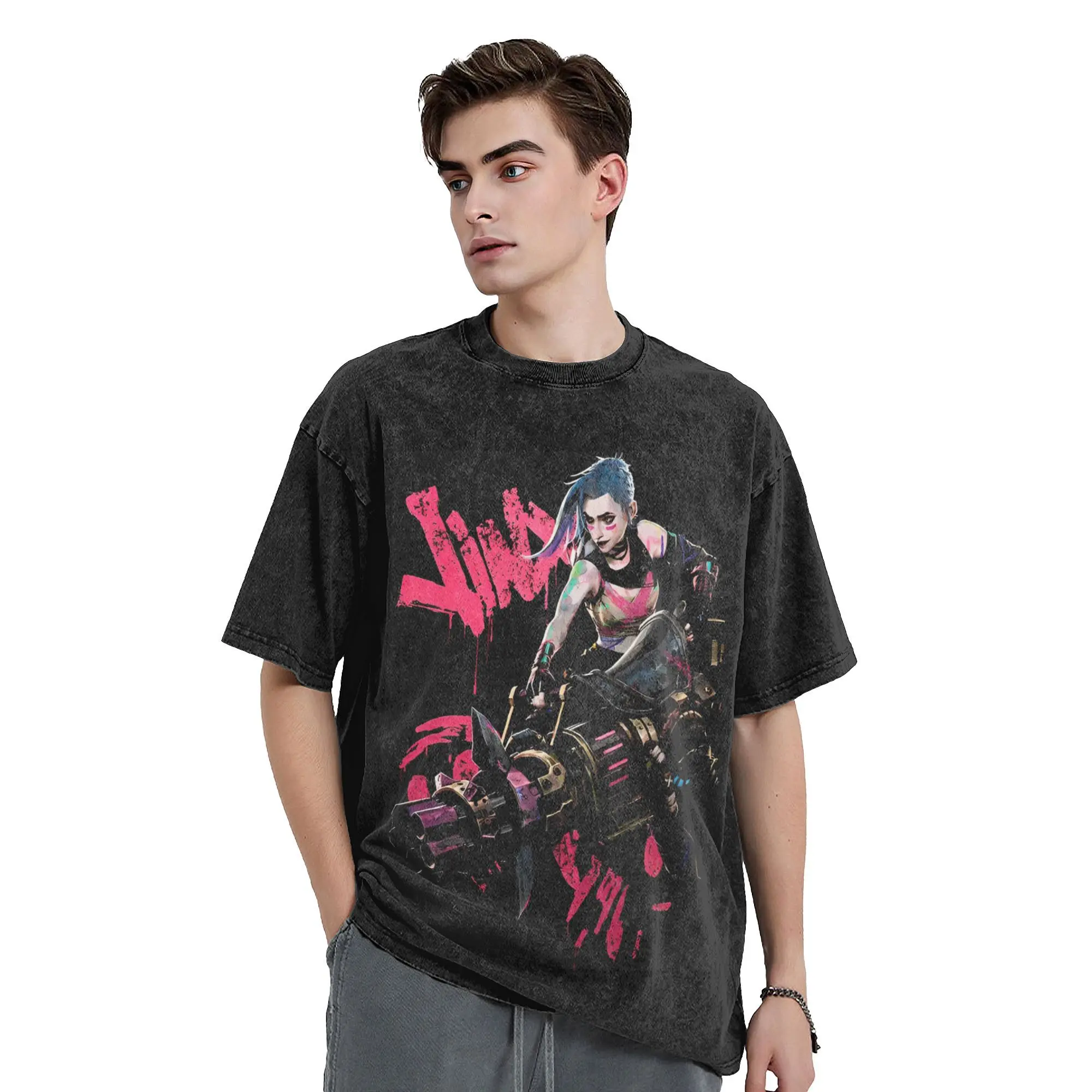 2024 Arcane Jinx game fans lover gifts  Washed Shirt Merch Harajuku T-Shirt  for Men Women Tees