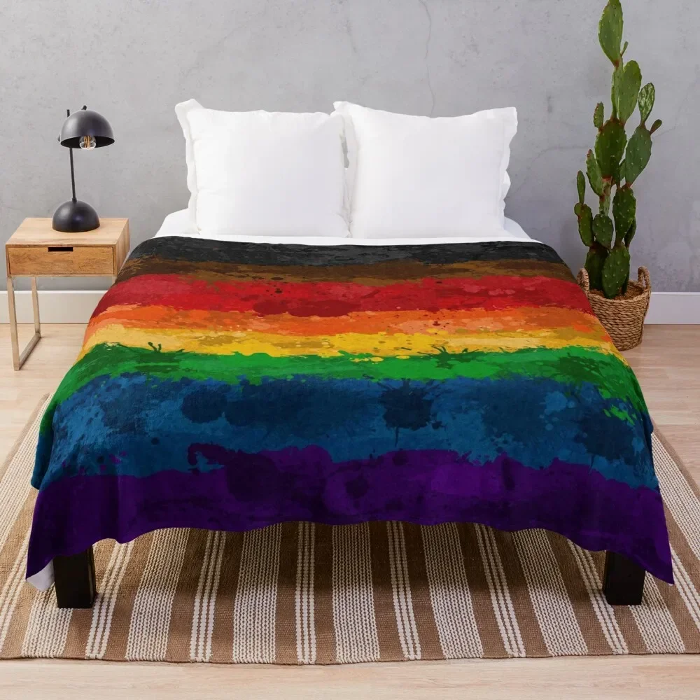 Abstract Paint Splatter Inclusive Rainbow Pride Flag Pattern Throw Blanket Designers Plaid on the sofa for winter Blankets