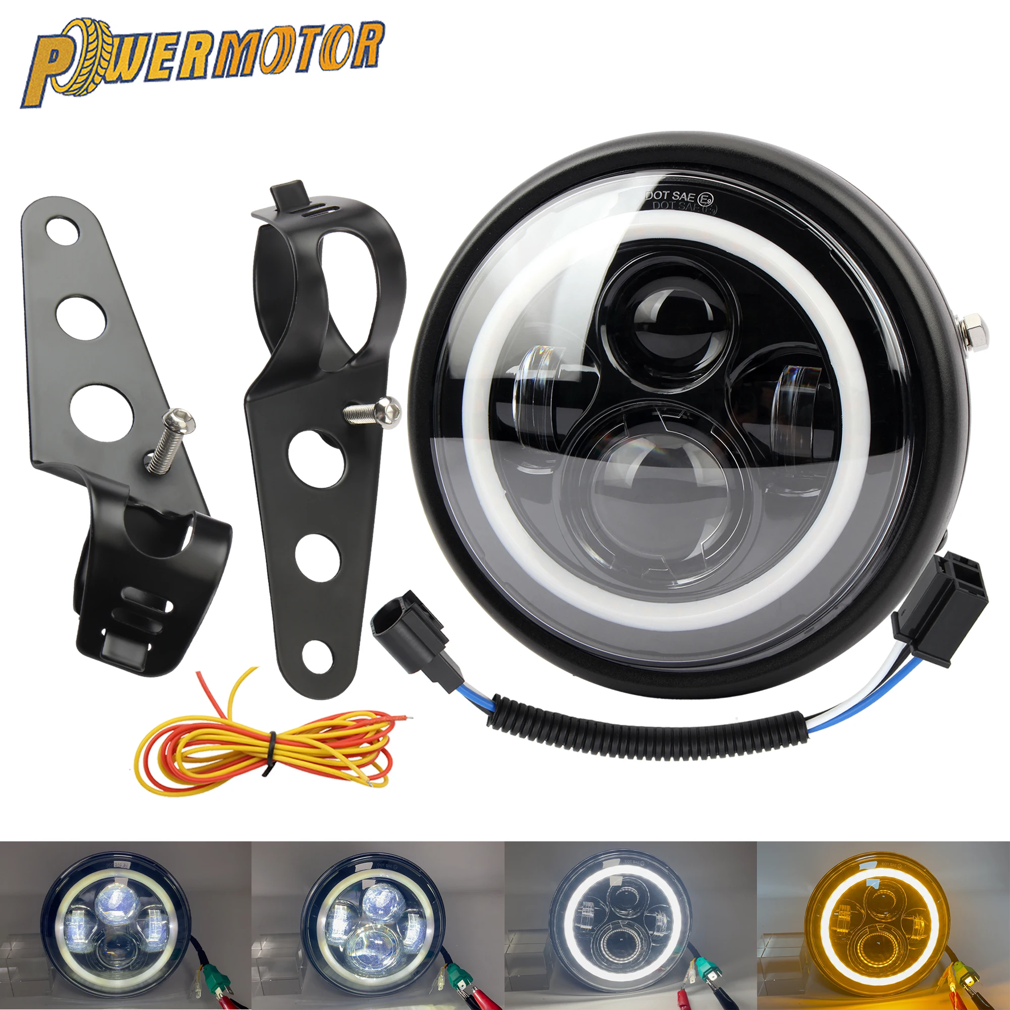 

7" Inch Motorcycle LED Headlight DRL H4 Headlamp With Bracket Lamp Housing For Honda Yamaha Suzuki Harley Cafe Racer Modified