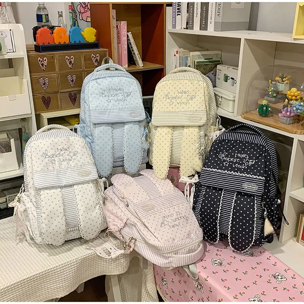 Creative Long Rabbit Ear BackPack Strips Star Lace Edge Student Bag Multicolor Large Capacity School Bag Student