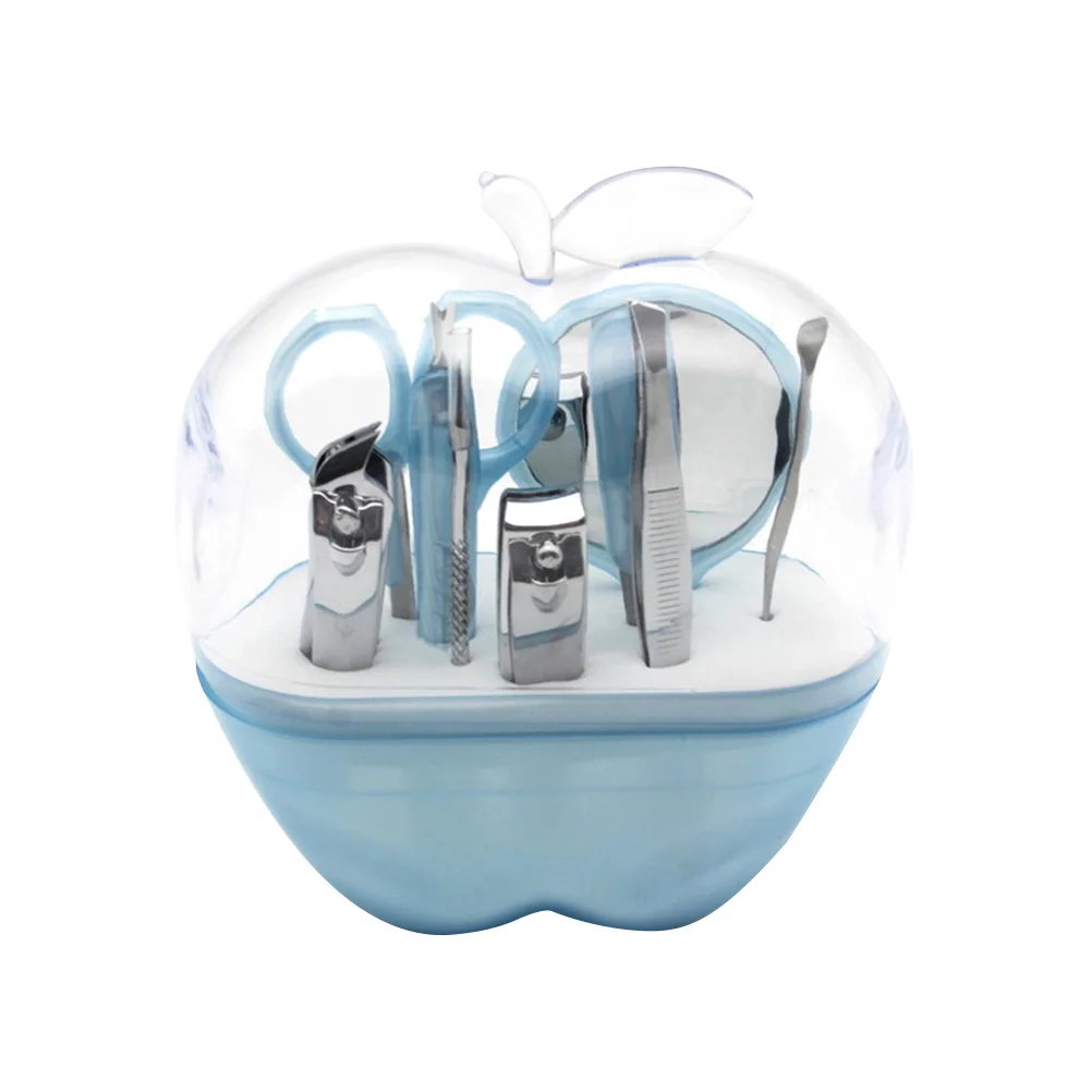 9pcs 9-In-1 Nail Clipper Set Stainless Steel Manicure Tools Apple Shape Case Travel Outdoor Fingernail Trimmer Kit Set