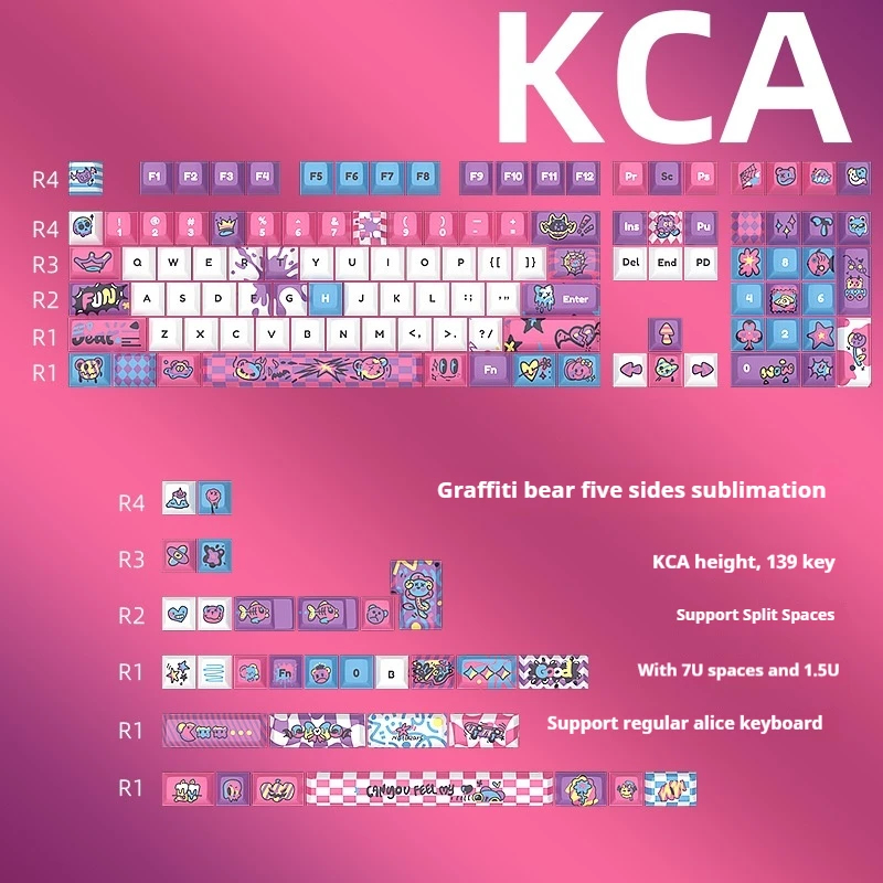 Melgeek Pixel Graffiti Bear Lovely Mechanical Keycaps 141 Complete Set Kca Highly Supports Splitting Spaces Office Keyboard