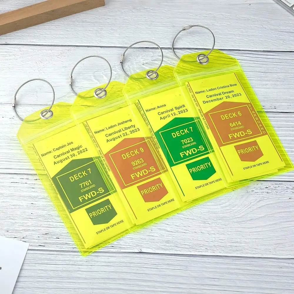 4pcs Waterproof Luggage Tag Holder Durable PVC Clear Cruise Tag Steel Wires Loop Cruise Luggage Tag Office