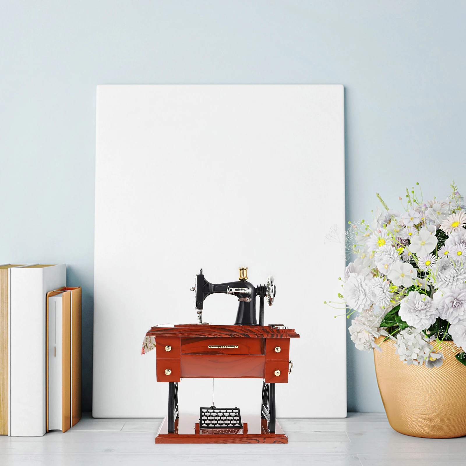 ماكينة خياطة ريترو صندوق موسيقي ديكور هدايا سطح المكتب عيد الحب عيد الميلاد عطلة ديكور المنزل