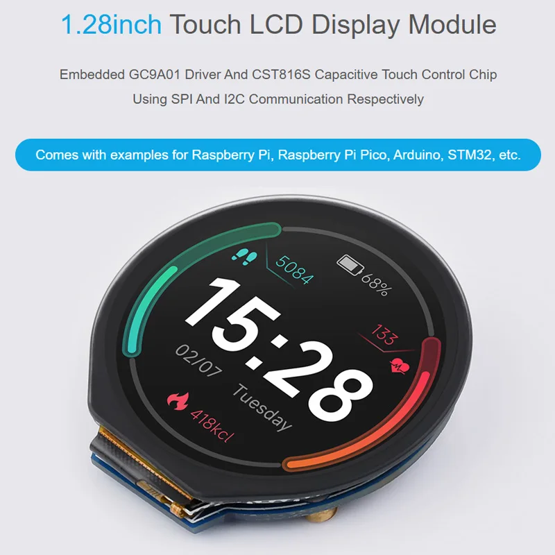 

1,28-дюймовый круглый модуль ЖК-дисплея с сенсорным IPS 240 × 240 SPI I2C Связь с добавками для Raspberry Pi Arduino STM32